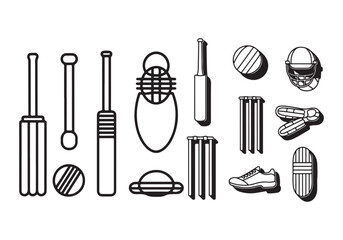 Cricket Gear Vector Set: Full Equipment Collection 