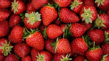 Ripe red strawberries fill background. Food photography or banner use