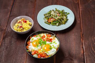 with traditional Jewish dishes for the holiday on the table chelnt