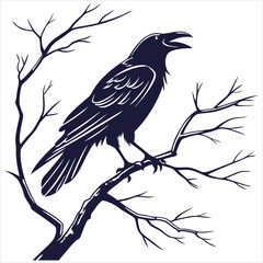 silhouette crow image on white background 