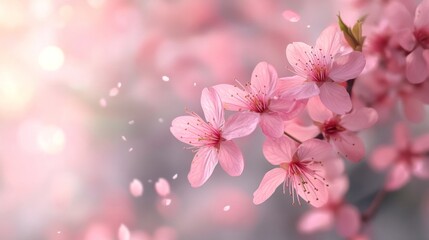 Obraz premium Cherry blossoms in full bloom, delicate pink petals falling gently generative ai