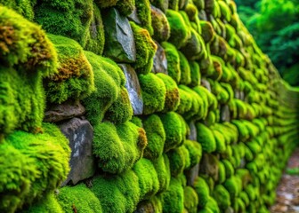 Panoramic Moss Wall Photography: Lush Green Texture, Nature Background, Emerald Moss, Stone Wall, Vertical Garden, Wild Moss, Green Wall