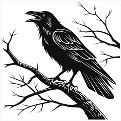 silhouette crow image on white background 
