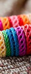 Colorful Knitted Rings on Knitted Fabric