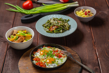 Festively laid table with traditional Jewish dishes