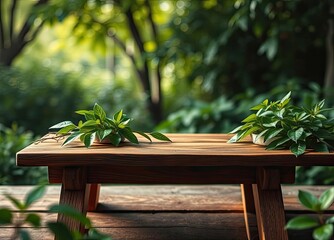 Naklejka premium Serene Garden Tabletop Nature Plants Wood Zen Peace