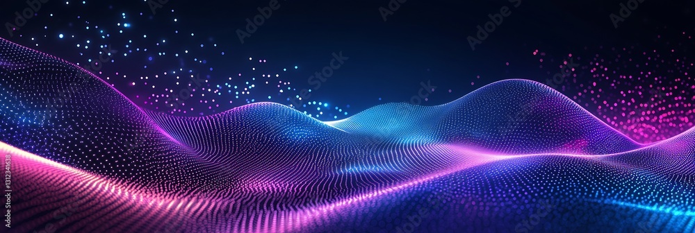 Poster Stunning abstract digital waves blending colors and lights creating an ethereal and captivating environment : Generative AI