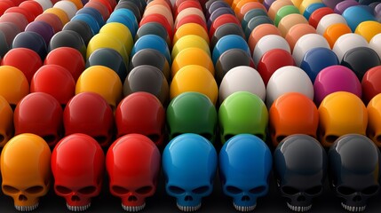 Fototapeta premium Bright, happy, stylish, cool unpredictable colorful skulls in funny situations.