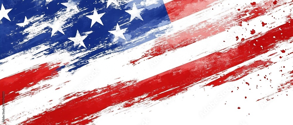 Poster an artistic depiction of the american flag with dynamic brush strokes in red white and blue colors :