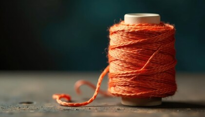 Spool of thread wound tightly around a wooden spindle, yarn, crafting