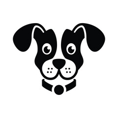 Cute Black and White Dog Face with Collar, Adorable Puppy Illustration. Happy Black and White Puppy Face, Cute Dog Portrait Design
