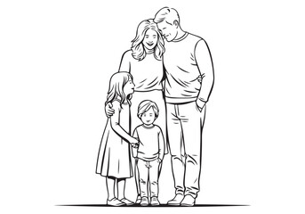 Standing Family Vector Line Art Illustration EPS  Get this line art vector of a standing family, featuring parents and children. Perfect for family-themed designs and illustrations. EPS 