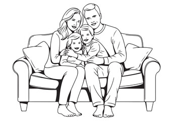 Family on Sofa Vector Line Art Illustration  Get this line art vector of a family on a sofa, perfect for family-themed designs and illustrations. Download in EPS 