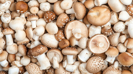 Obraz premium Variety of fresh edible mushrooms in organic assortment display