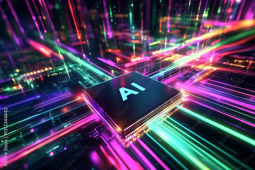 Aufkleber vivid digital art showcasing artificial intelligence with radiant light patterns and motion effects 
