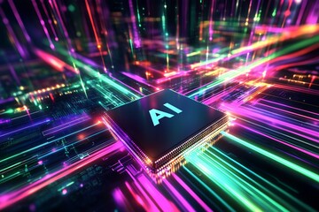 Vivid digital art showcasing artificial intelligence with radiant light patterns and motion effects : Generative AI