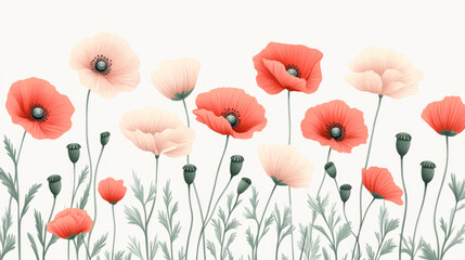 Naklejka premium Vibrant red and pink poppies blooming in minimalist floral design