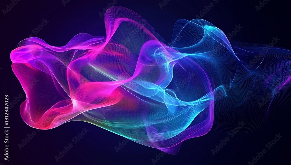 Poster Colorful abstract wave patterns with luminous flowing curves in vibrant hues : Generative AI