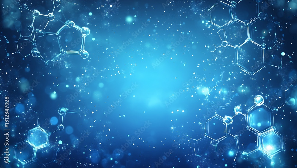 Poster Abstract molecular structure in blue hues creating a futuristic backdrop for scientific innovation : Generative AI