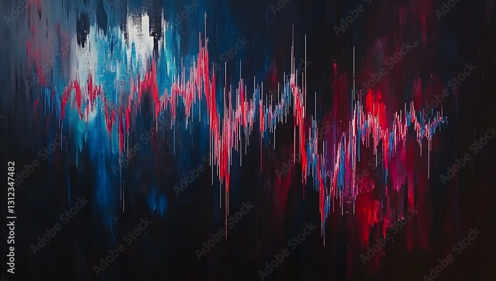 Poster artistic representation of market trends with colorful waves depicting stock price dynamics and patt
