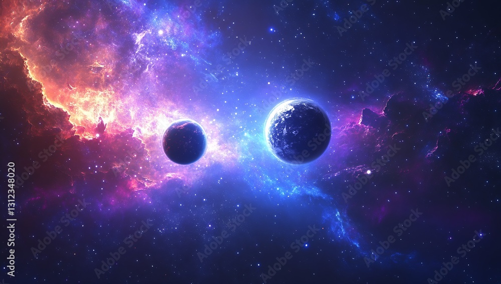 Canvas Prints stunning cosmic view featuring two planets amidst a vibrant nebula in deep space : generative ai