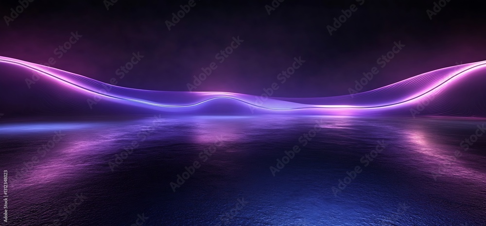 Poster Futuristic and Ethereal Landscape with Smooth Light Waves and Reflections : Generative AI