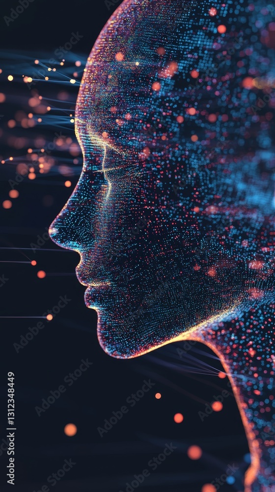 Poster digital representation of a human profile with abstract connection lights