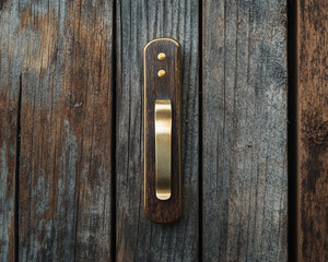 Dark wood pocketknife with gold accents on rustic wooden background, showcasing simple elegance and classic design ideal for promotional materials