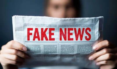 Man Holding Newspaper with Fake News Headline in Bold Red Letters