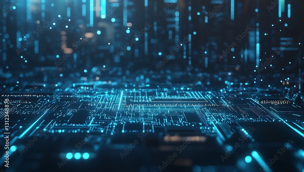 Poster Advanced digital circuit technology with illuminated lines and structures conveying a sense of innovation : Generative AI