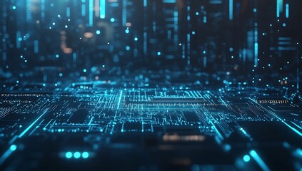 Advanced digital circuit technology with illuminated lines and structures conveying a sense of innovation : Generative AI