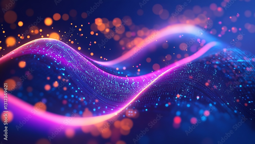 Poster Stunning visualization of fluid dynamics with colorful glowing waves creating a mesmerizing digital landscape : Generative AI