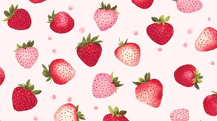 Ripe strawberries on light pink, allover pattern, used for giftwrap or surface design, seamless