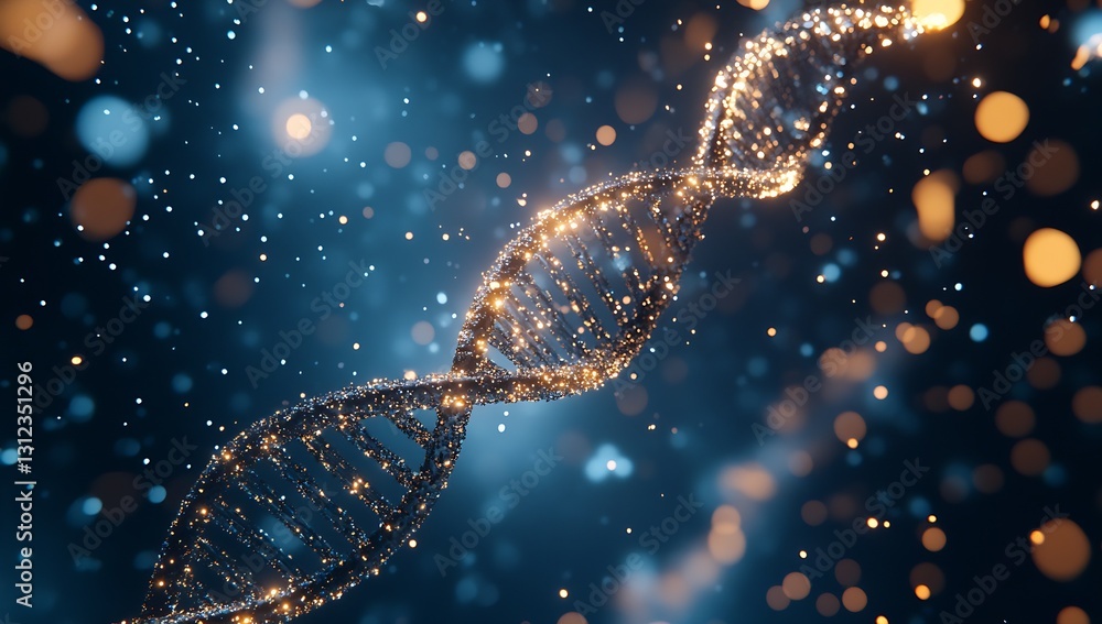 Poster Beautiful Twisted DNA Strand in a Shimmering Blue Environment : Generative AI