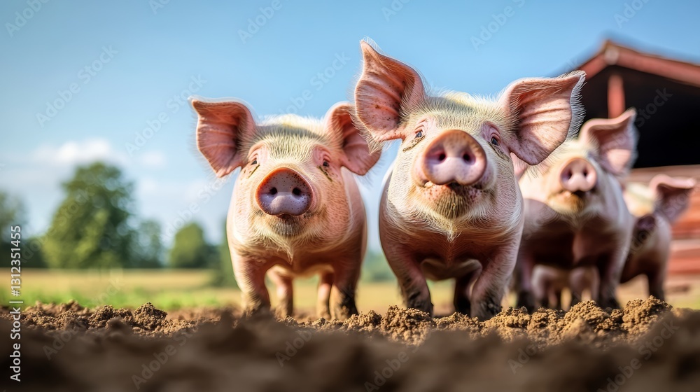 Aufkleber three pigs are standing in a field with one of them looking at the camera. scene is lighthearted and
