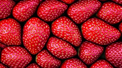 Ripe strawberries piled closely together, filling frame, for dessert menus & healthy eating concepts