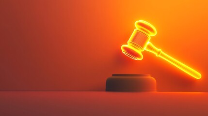 Glowing courtroom gavel isolated against a sleek gradient background representing justice in action