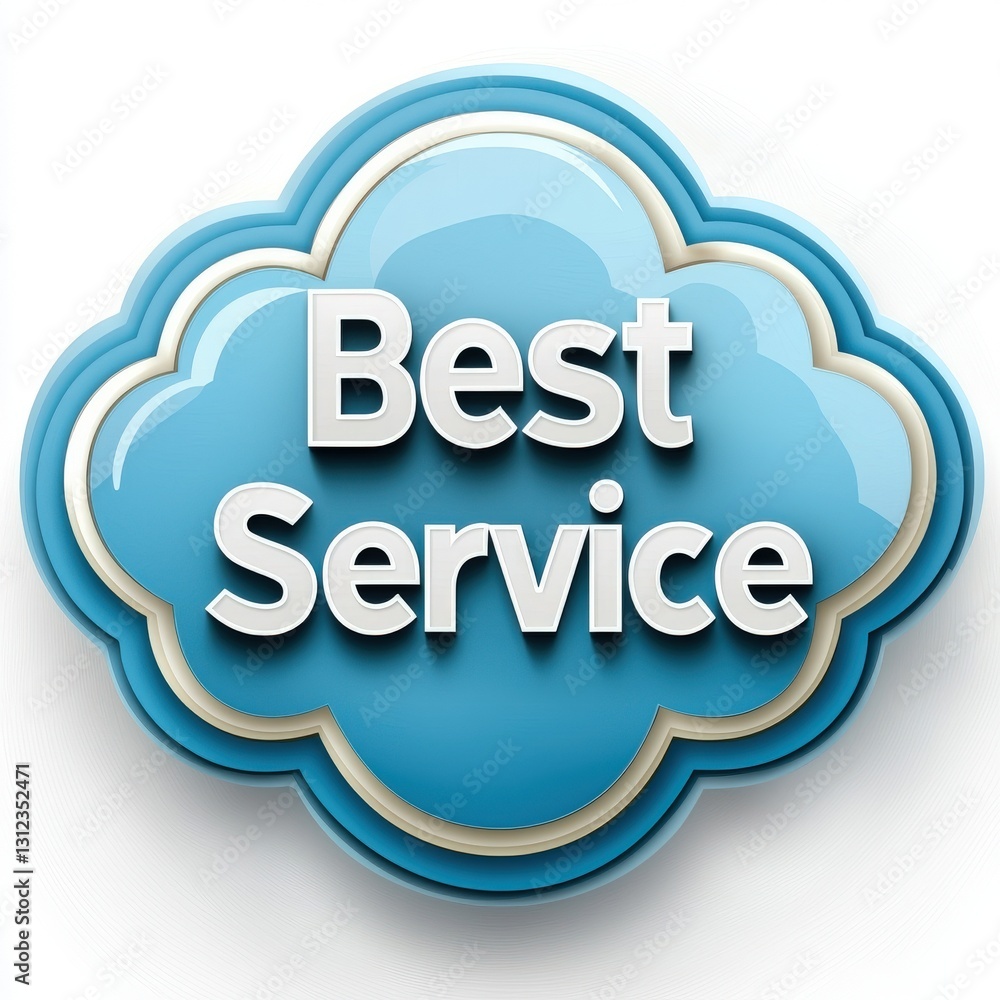Poster blue cloud badge with text best service on a light background for recognition and appreciation of ex