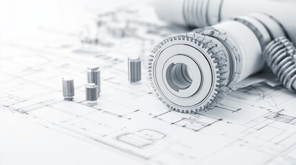 A close-up of an architectural blue print with black and white details, marked by measurements and construction and design details. ai generated