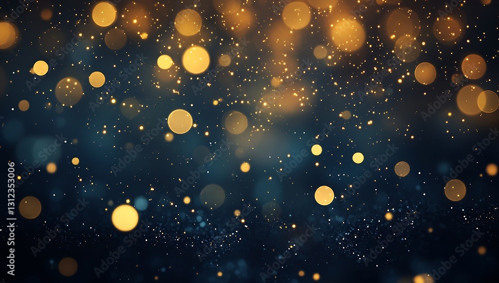 Poster Stunning high resolution bokeh background featuring golden circles shimmering in a dark space : Generative AI