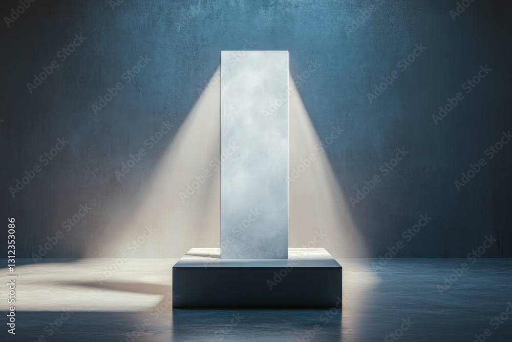 Poster matte-finish monochrome podium with geometric precision illuminated with soft diffused light in mini