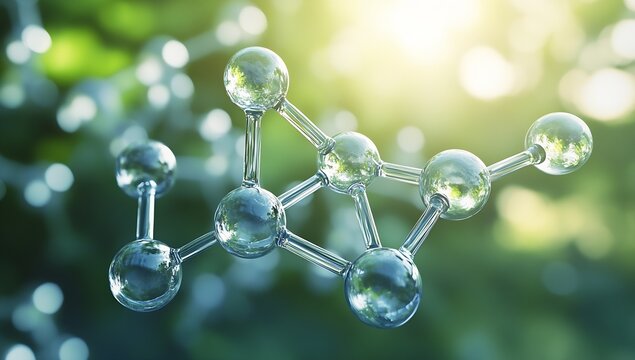 Detailed glass molecular structure illuminated by natural light showcasing scientific beauty and intricate chemistry : Generative AI