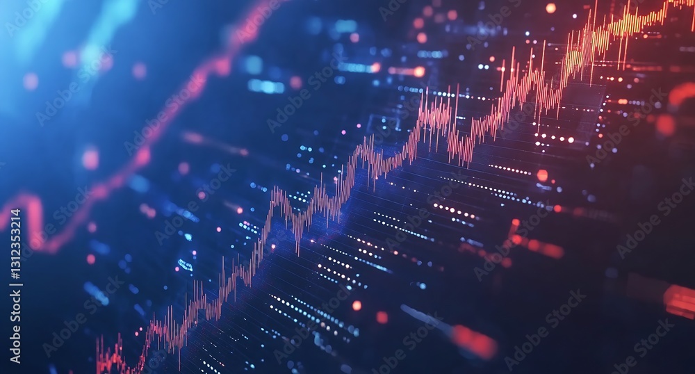 Poster dynamic financial data visualization with upward trends and glowing network effects : generative ai