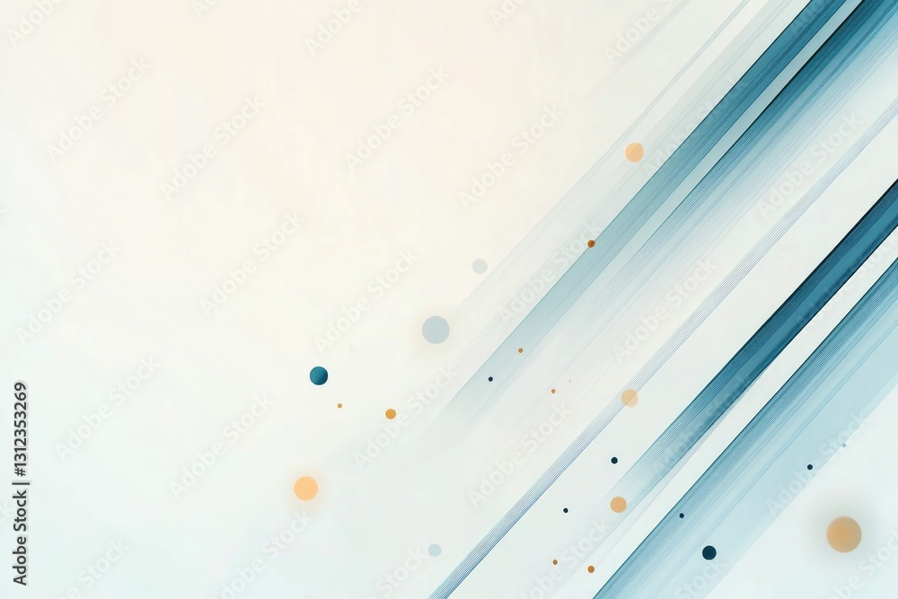 Poster minimalist abstract composition of intersecting lines and scattered dots on light backdrop with ampl