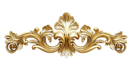 golden floral ornament isolated on transparent background, PNG file, Golden decorative element cut out white backgroud