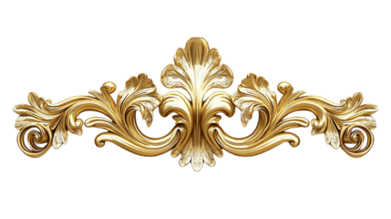 golden floral ornament isolated on transparent background, PNG file, Golden decorative element cut out white backgroud