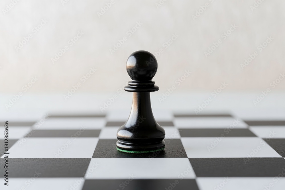 Poster minimalist flat lay of monochrome chessboard with only single black and white pawn in focus centered