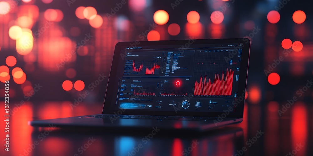 Poster Close-up of an advanced analytics dashboard on a laptop showing colorful graphs and performance insights : Generative AI