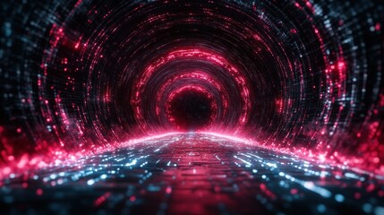 Fototapeta premium Neon Tunnel: A Journey Through Digital Space