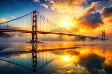 Obraz premium San Francisco Bay Bridge Sunset Fog Reflection - Double Exposure Photography